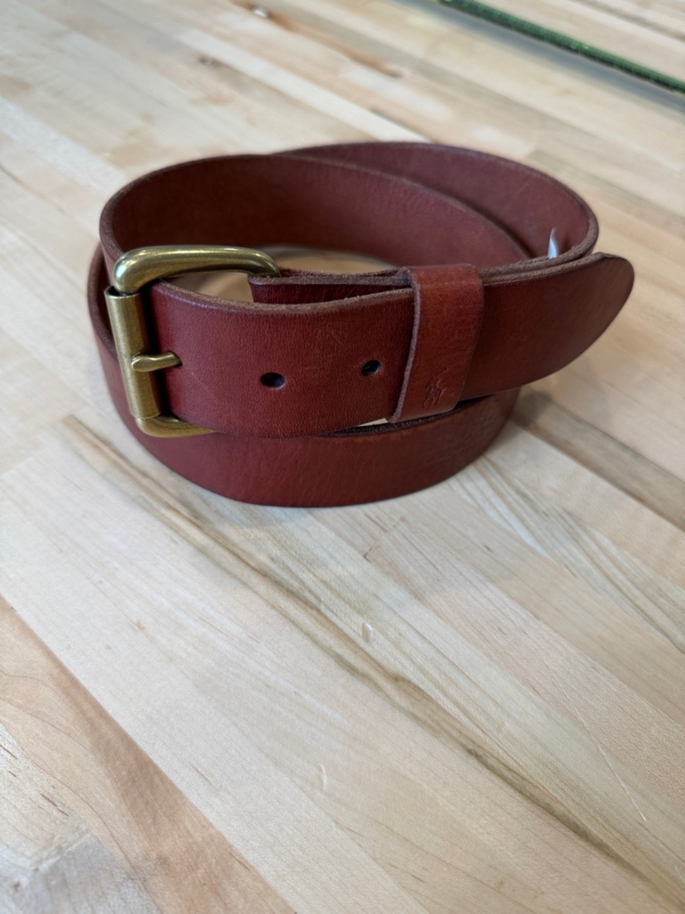 Polo by Ralph Lauren Mahogany Leather Belt with Brass Buckle Size 36